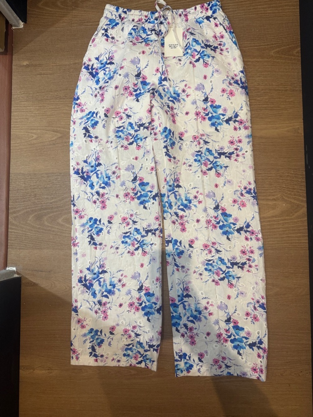French Brand New Pants with Blue & Pink Flowers